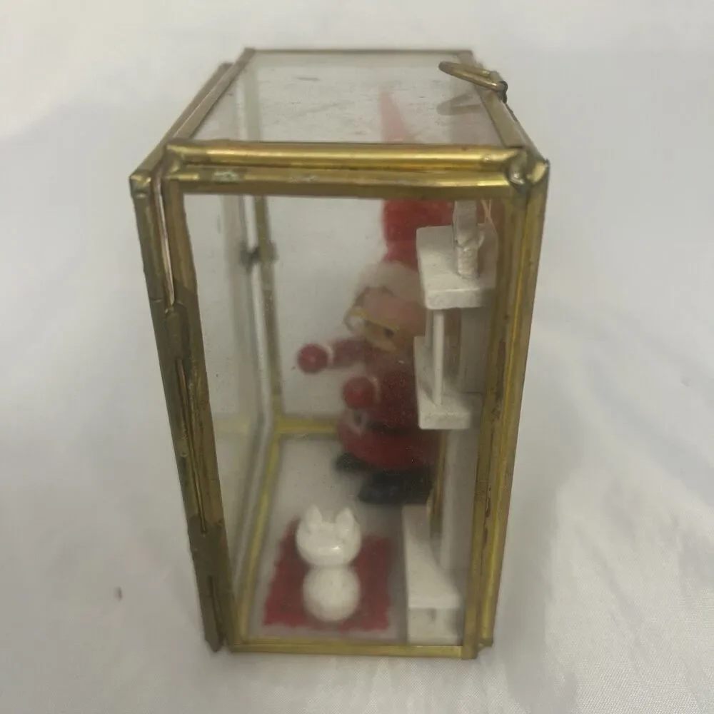 Vintage Christmas shadow box Santa Claus Grandfather Clock Bricks Distressed